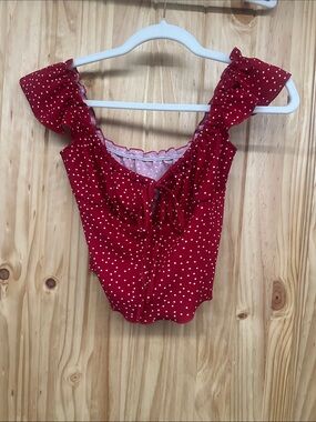 Red Polka Dot Ruffle Sleeve Women’s Top